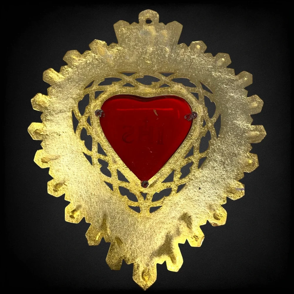 Vintage My Jesus Mercy IHS Sacred Heart Catholic Plaque Ex Voto Original Box 6.5